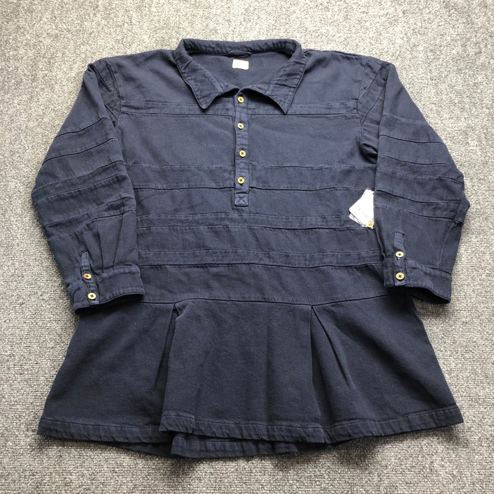 Free People Free-Est Deeper Iris Navy Pintuck Pleated Peplum Tunic Top M NWT